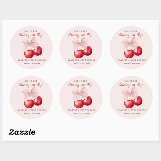 Sweet Cherry op Top Baby shower Girl Ronde Sticker (Vel)