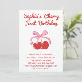 Sweet Cherry Theme 1st Birthday Party Kaart (Staand voorkant)