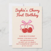 Sweet Cherry Theme 1st Birthday Party Kaart (Voorkant)