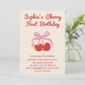 Sweet Cherry Theme 1st Birthday Party Kaart (Staand voorkant)