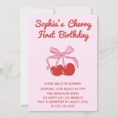 Sweet Cherry Theme 1st Birthday Party Kaart (Voorkant)