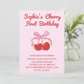 Sweet Cherry Theme 1st Birthday Party Kaart (Staand voorkant)