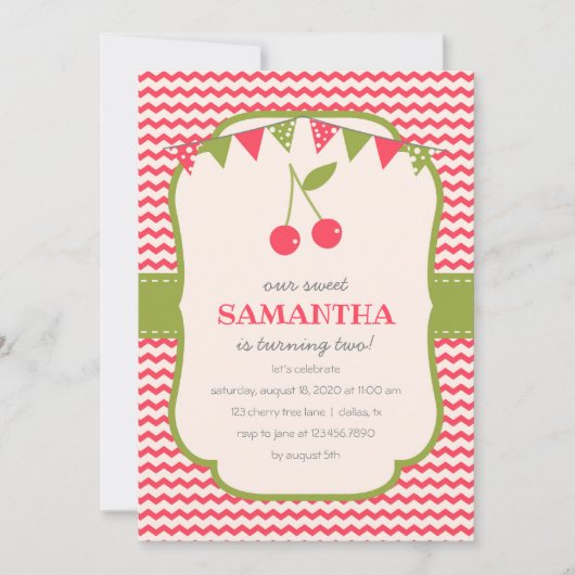 Sweet Cherry verjaardagsfeestje Kaart (Voorkant)