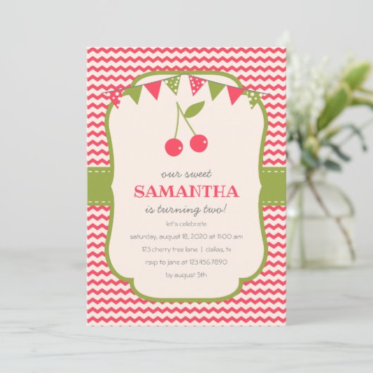 Sweet Cherry verjaardagsfeestje Kaart (Staand voorkant)