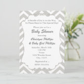 Sweet Chevron White & Grey Baby shower Invitation Kaart (Staand voorkant)