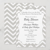 Sweet Chevron White & Grey Baby shower Invitation Kaart (Voorkant / Achterkant)