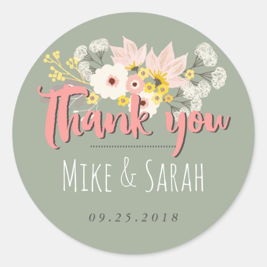 Sweet Chic Spring Flower Bouquet Dank je Sticker (Voorkant)