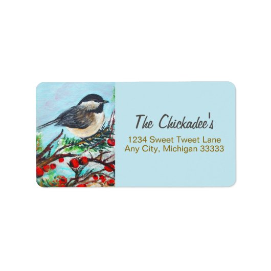 Sweet Chickadee Bird Art Etiket (Voorkant)