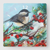 Sweet Chickadee Bird Painting Wall Décor Vierkante Klok (Voorkant)