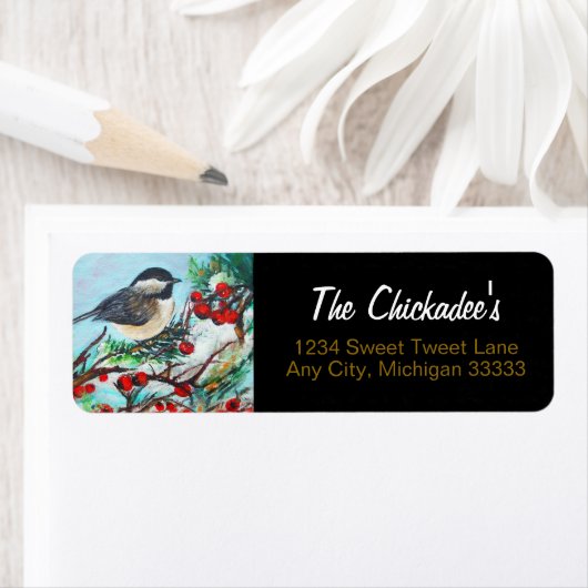Sweet Chickadee Song Bird Winter Painting Label (Insitu)