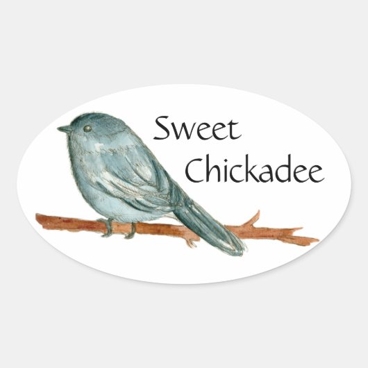 Sweet Chickadee Vogel Waterverf Illustratie Ovale Sticker (Voorkant)