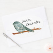 Sweet Chickadee Vogel Waterverf Illustratie Ovale Sticker (Envelop)