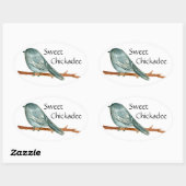 Sweet Chickadee Vogel Waterverf Illustratie Ovale Sticker (Vel)
