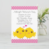 Sweet Chicken in Love Pink Kinder Valentijnse Par Kaart (Staand voorkant)