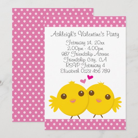 Sweet Chicken in Love Pink Kinder Valentijnse Par Kaart (Voorkant / Achterkant)