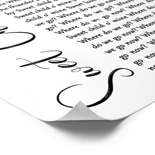 Sweet Child O' Mine White Script Song Lyric Print (Hoek)