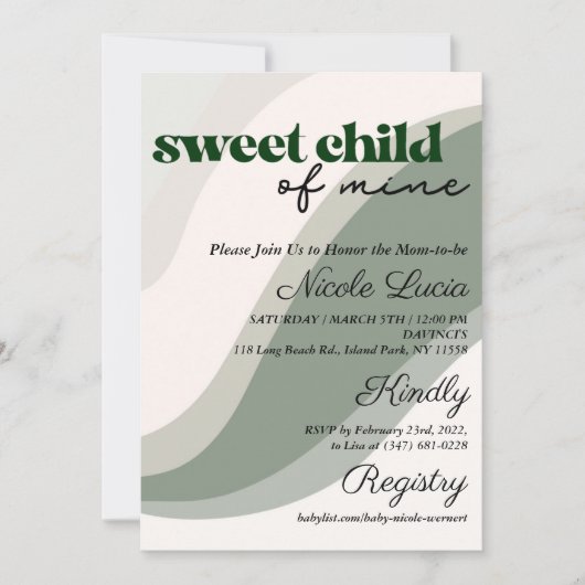 Sweet Child of Mine Green Baby shower Invitation Kaart (Voorkant)