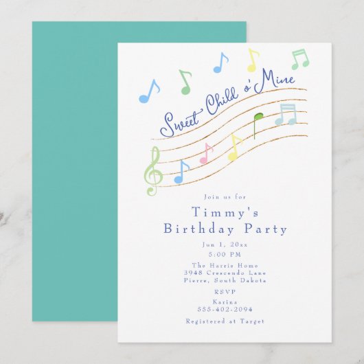 Sweet Child of Mine Musical Verjaardag Uitnodiging (Voorkant / Achterkant)
