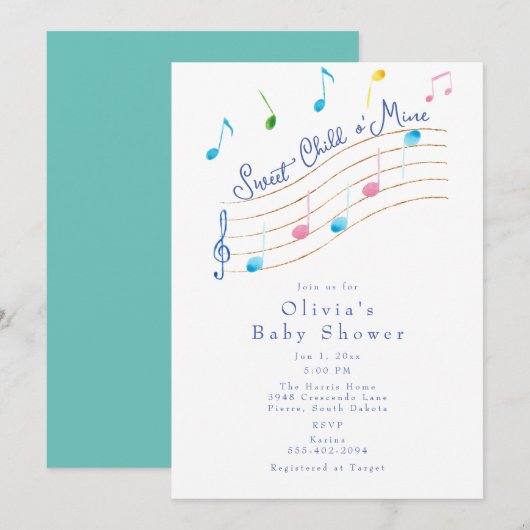 Sweet Child of Mine Muzikaal Baby shower Kaart (Voorkant / Achterkant)