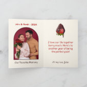 Sweet Chocolate Dip Strawberry Anniversary Photo Kaart (Binnen)