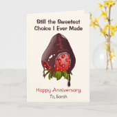Sweet Chocolate Dip Strawberry Anniversary Photo Kaart (Gele Bloem)