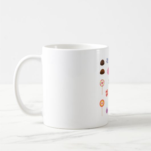 Sweet Chocolate en Snoep Pattern Pink Koffiemok (Links)