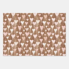 Sweet Chocolate Hearts Cream Brown Pink Glitter Inpakpapier Vel