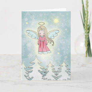 Sweet Christmas Angel boven de bomen Feestdagen Kaart