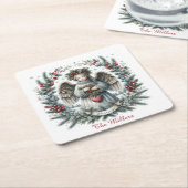 Sweet Christmas Angel Personalize Name Set of 6  Kartonnen Onderzetters (Schuin)