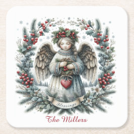 Sweet Christmas Angel Personalize Name Set of 6  Kartonnen Onderzetters