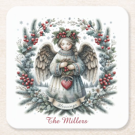 Sweet Christmas Angel Personalize Name Set of 6  Kartonnen Onderzetters (Voorkant)