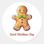 Sweet Christmas Boy Gingerbread Cookie Ronde Sticker (Voorkant)