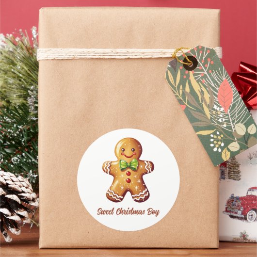 Sweet Christmas Boy Gingerbread Cookie Ronde Sticker (Feestdagen)