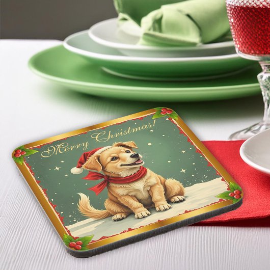 Sweet Christmas Golden Puppy Bier Onderzetter