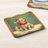 Sweet Christmas Golden Puppy Bier Onderzetter (Linkerzijde)