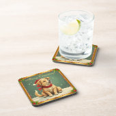 Sweet Christmas Golden Puppy Bier Onderzetter (Rechterzijde)