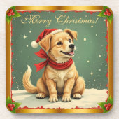 Sweet Christmas Golden Puppy Bier Onderzetter (Voorkant)