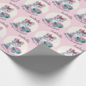 Sweet Christmas Kitten Big Pink Bow Add Name Cadeaupapier (Hoek)