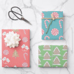 Sweet Christmas Pattern Candy Cane Holiday Inpakpapier Vel<br><div class="desc">Dit feestelijke kerstinpakpapier heeft een set van 3 verschillende design inpakpapier. 1. een roze achtergrond met patronen van een kerstboom, suikerriet, een paar wanten en warme chocolademelk. 2. een hemelsblauwe achtergrond met patronen van suikerriet. 3. een groene achtergrond met patronen van peperkoek huis. Verander de achtergrondkleuren en personaliseer deze voor...</div>