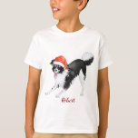 Sweet Christmas Santa hat Dog Monogram T-shirt<br><div class="desc">Een lief ontwerp voor hondenliefhebbers: prachtige aquarelhonden met kerstmuts,  rendiergewei,  strik- en kerst gezegden. Ga voor meer informatie naar het Christmas Dogs Collectie.</div>