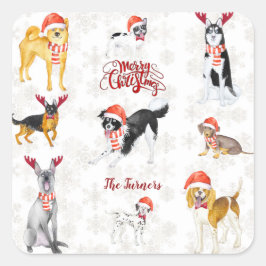Sweet Christmas Santa hat Dogs Monogram Vierkante Sticker