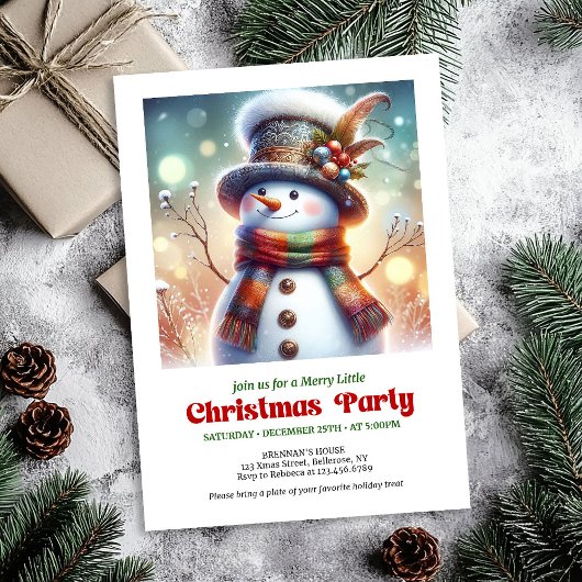 Sweet Christmas snowman editable kids party invite Kaart