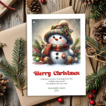 Sweet Christmas snowman watercolor kids greeting  