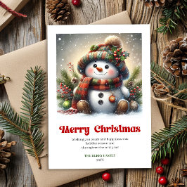 Sweet Christmas snowman watercolor kids greeting   Feestdagenkaart