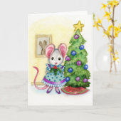 Sweet Christmas Tree Mouse Schattigee vakantie Kaa Kaart (Gele Bloem)
