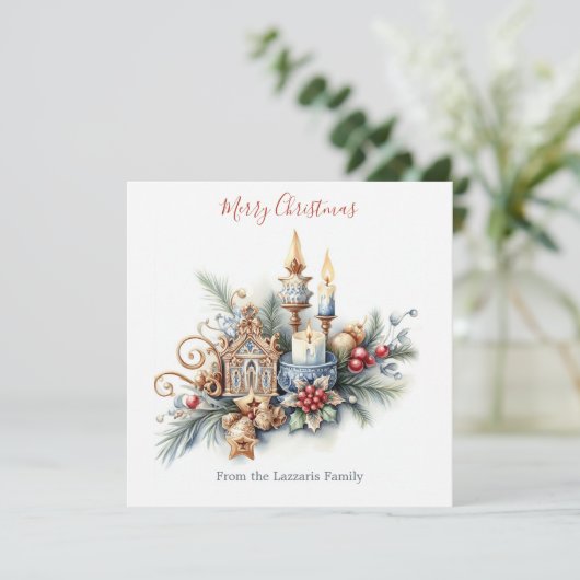 Sweet Christmas Waterverf Afbeelding Feestdagenkaart (Staand voorkant)