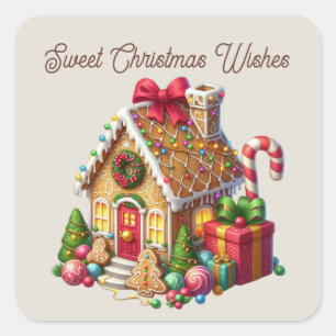 Sweet Christmas wenst peperkoek huis Vierkante Sticker