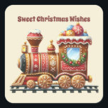 Sweet Christmas wenst peperkoek trein Vierkante Sticker<br><div class="desc">Sweet Christmas wenst peperkoektrein Square Sticker</div>