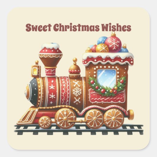 Sweet Christmas wenst peperkoek trein Vierkante Sticker (Voorkant)