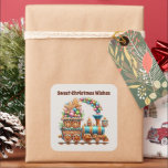 Sweet Christmas wenst peperkoek trein Vierkante Sticker<br><div class="desc">Sweet Christmas wenst peperkoektrein Square Sticker</div>